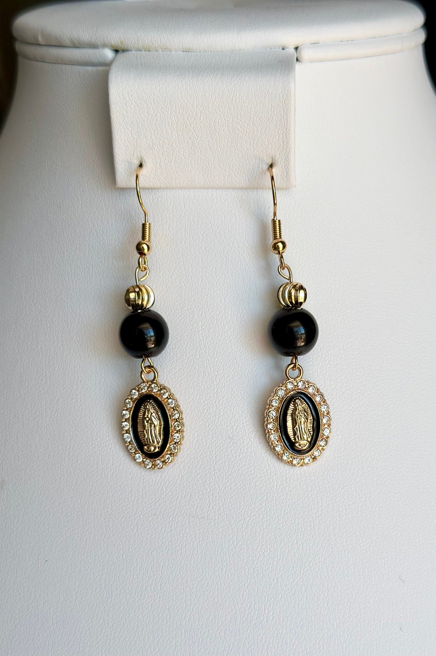 Virgen de Guadalupe Dangle and Drop Earrings in Black