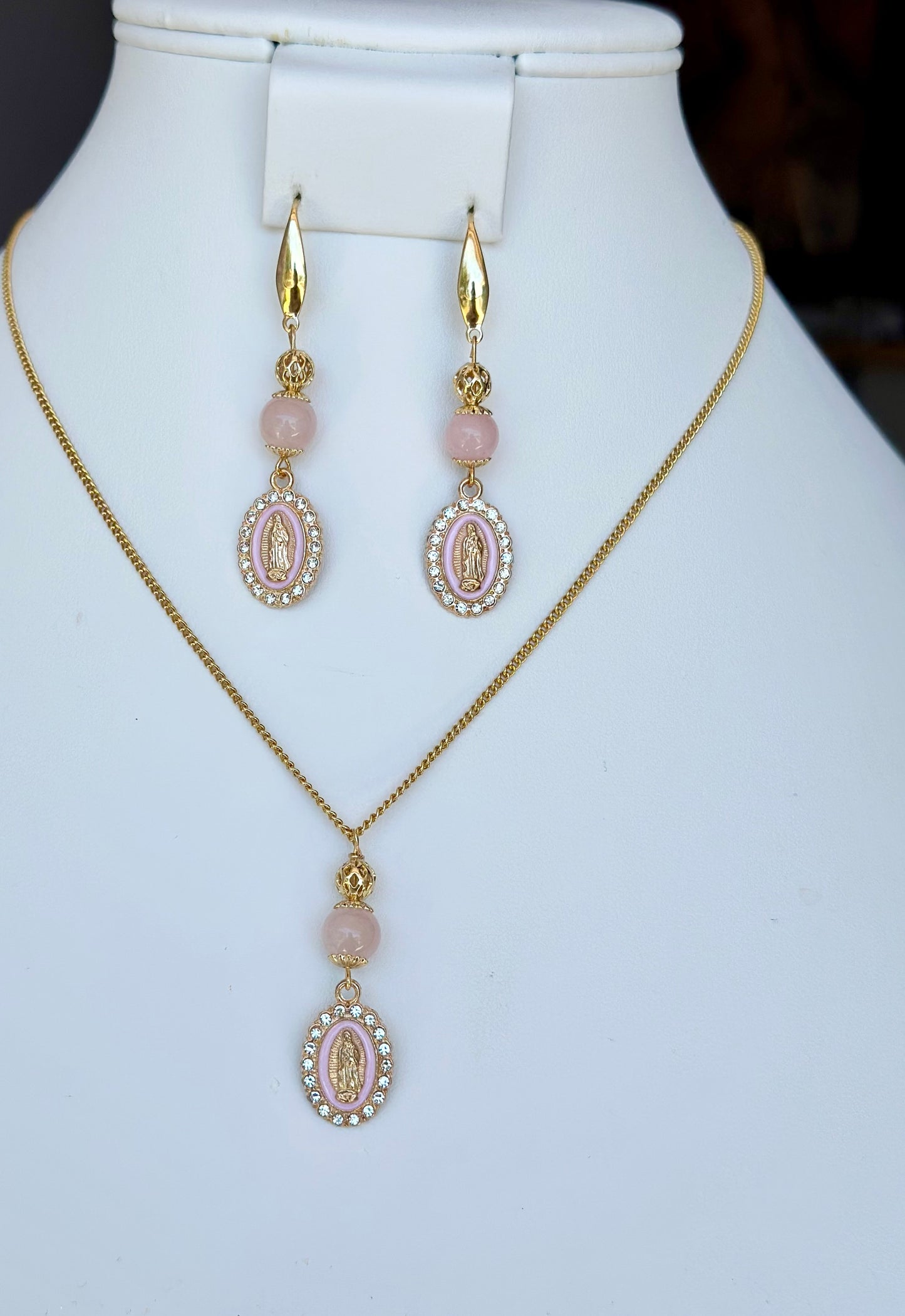 Virgen De Guadalupe 2 Piece Jewelry Set in Pink