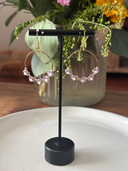 Dangle and Drop Earrings in Purple and Gold.