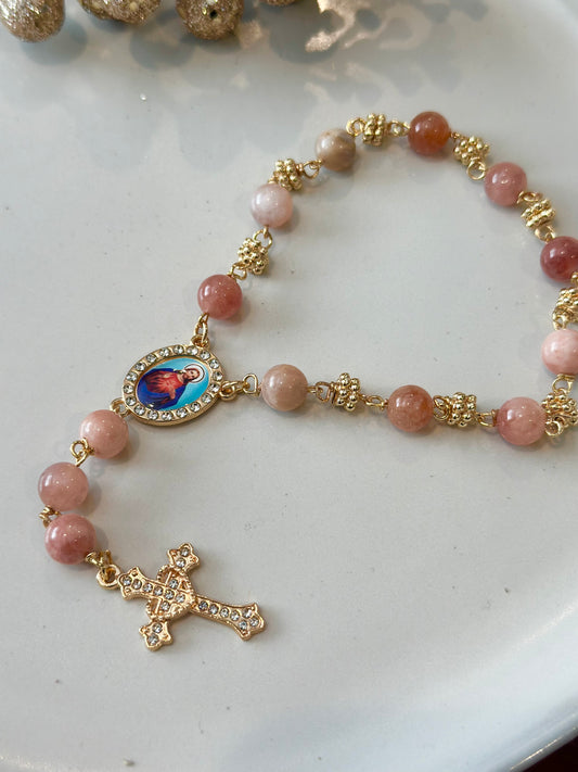 Rosary Bracelet in Beige and Brown.