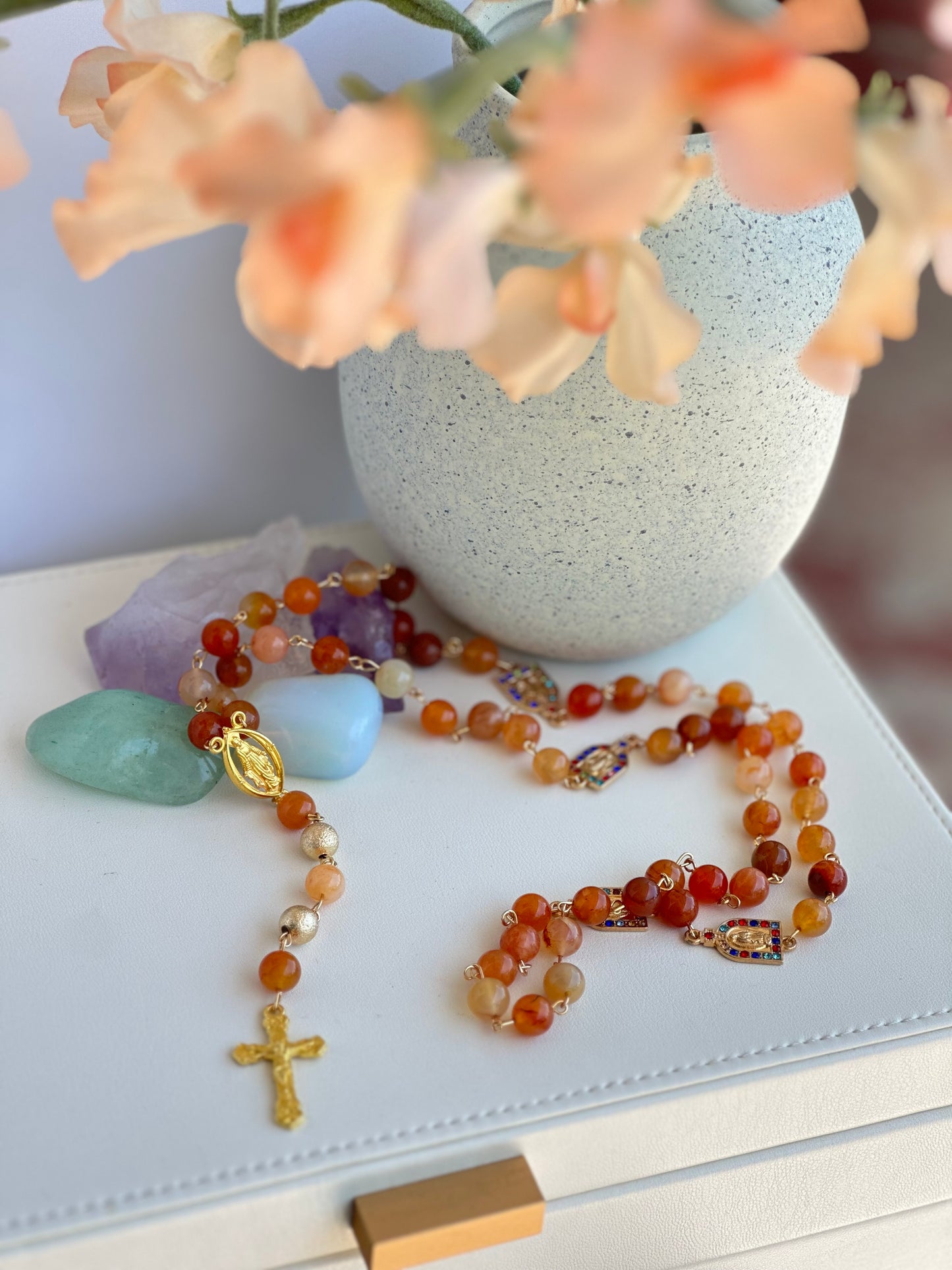 Rosary with Natural Red Agate Gemstone Beads