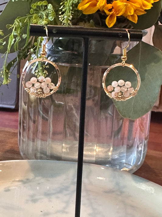 Dangle and Drop Earrings in Light Orange and Gold. (Small).