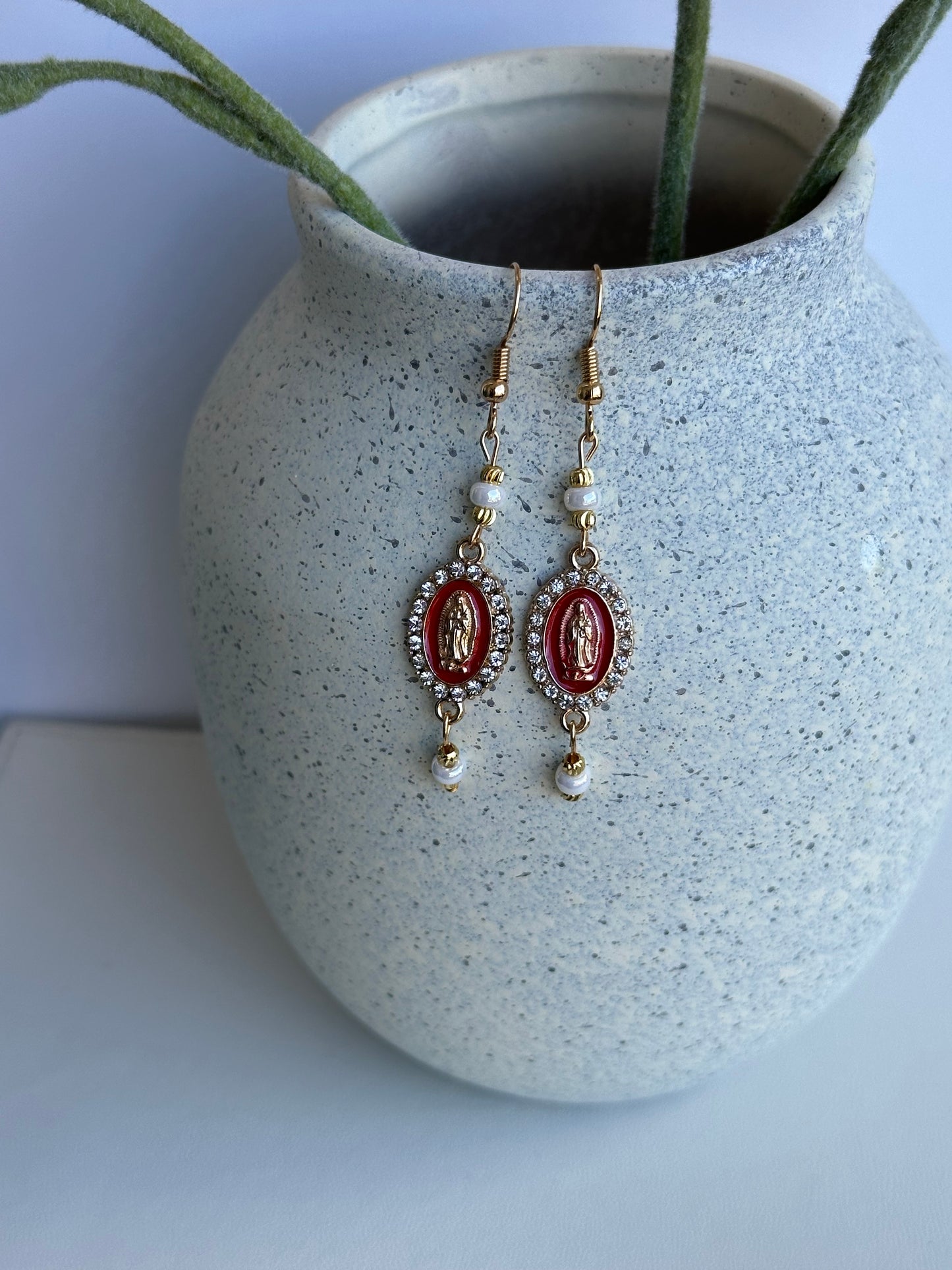 Virgen de Guadalupe Earrings in Red and White