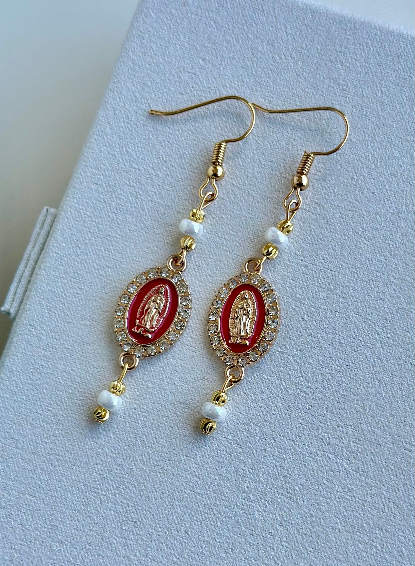 Virgen de Guadalupe Earrings in Red and White