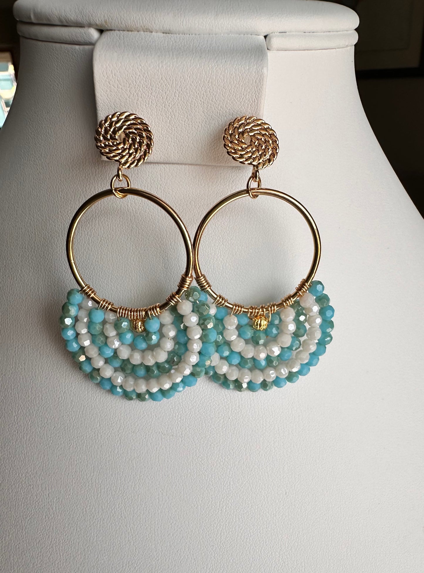 Dangle Drop Hoop Earrings Set in Turquoise