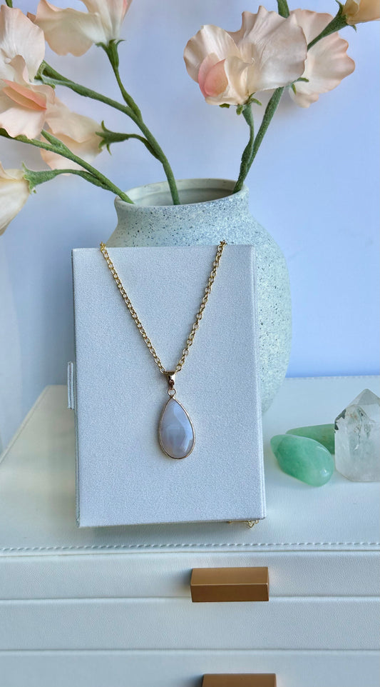 Necklace with Gray Agate Teardrop Pendant