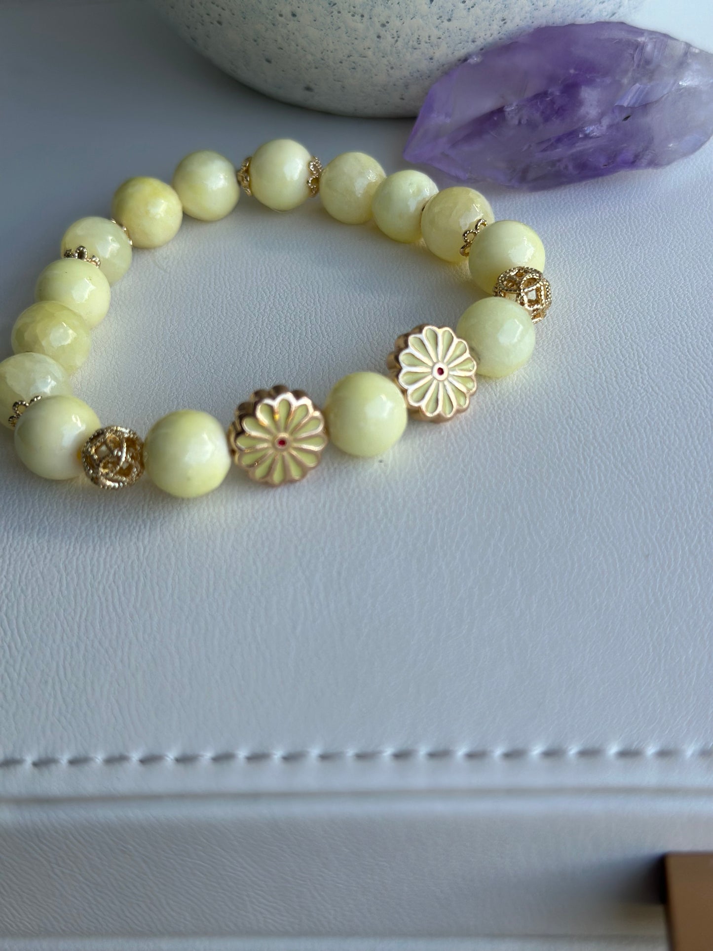 Bracelet and Earrings Set in Soft Yellow