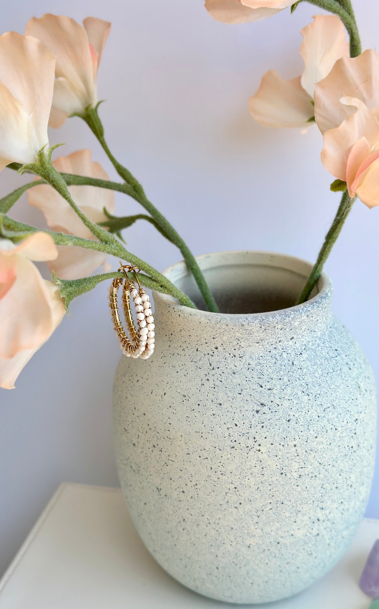 Hoop Earrings in Pearl Shell Beads