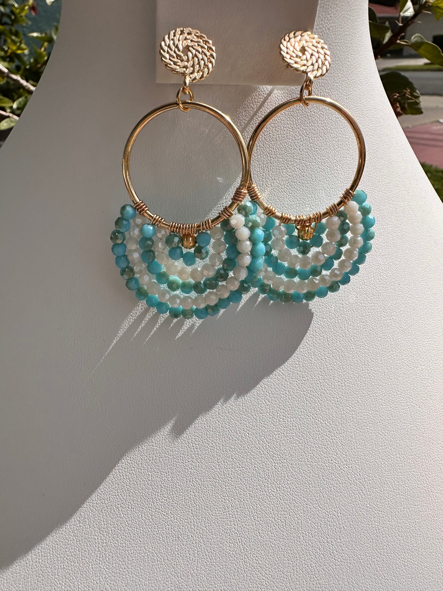 Dangle Drop Hoop Earrings Set in Turquoise