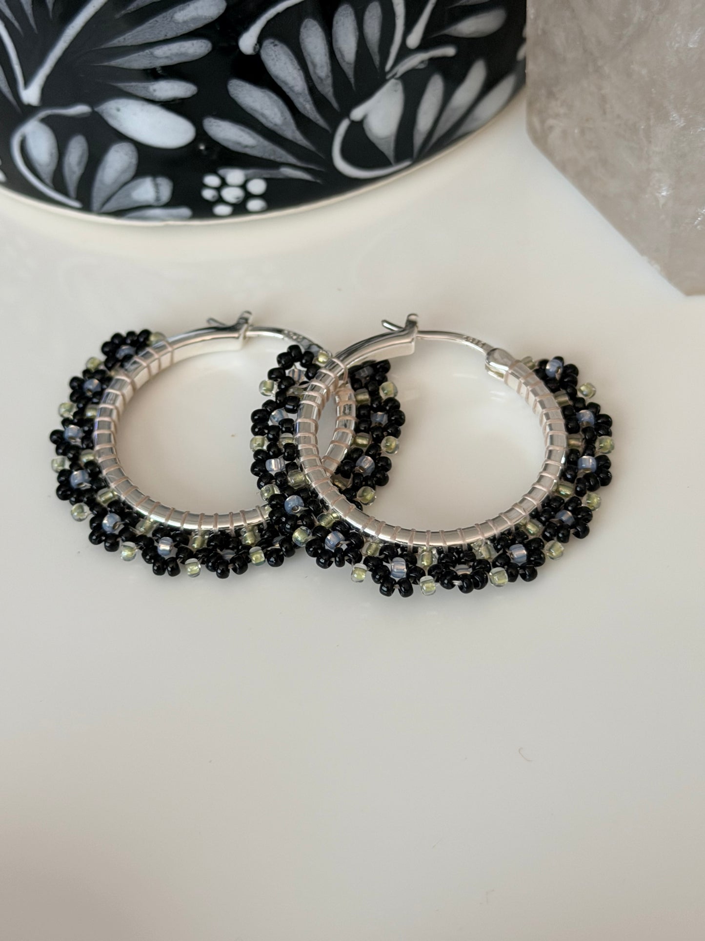 Hoop Earrings in Silver and Black.