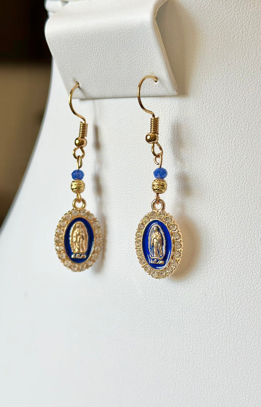 Virgen de Guadalupe Dangle and Drop Earrings in Blue