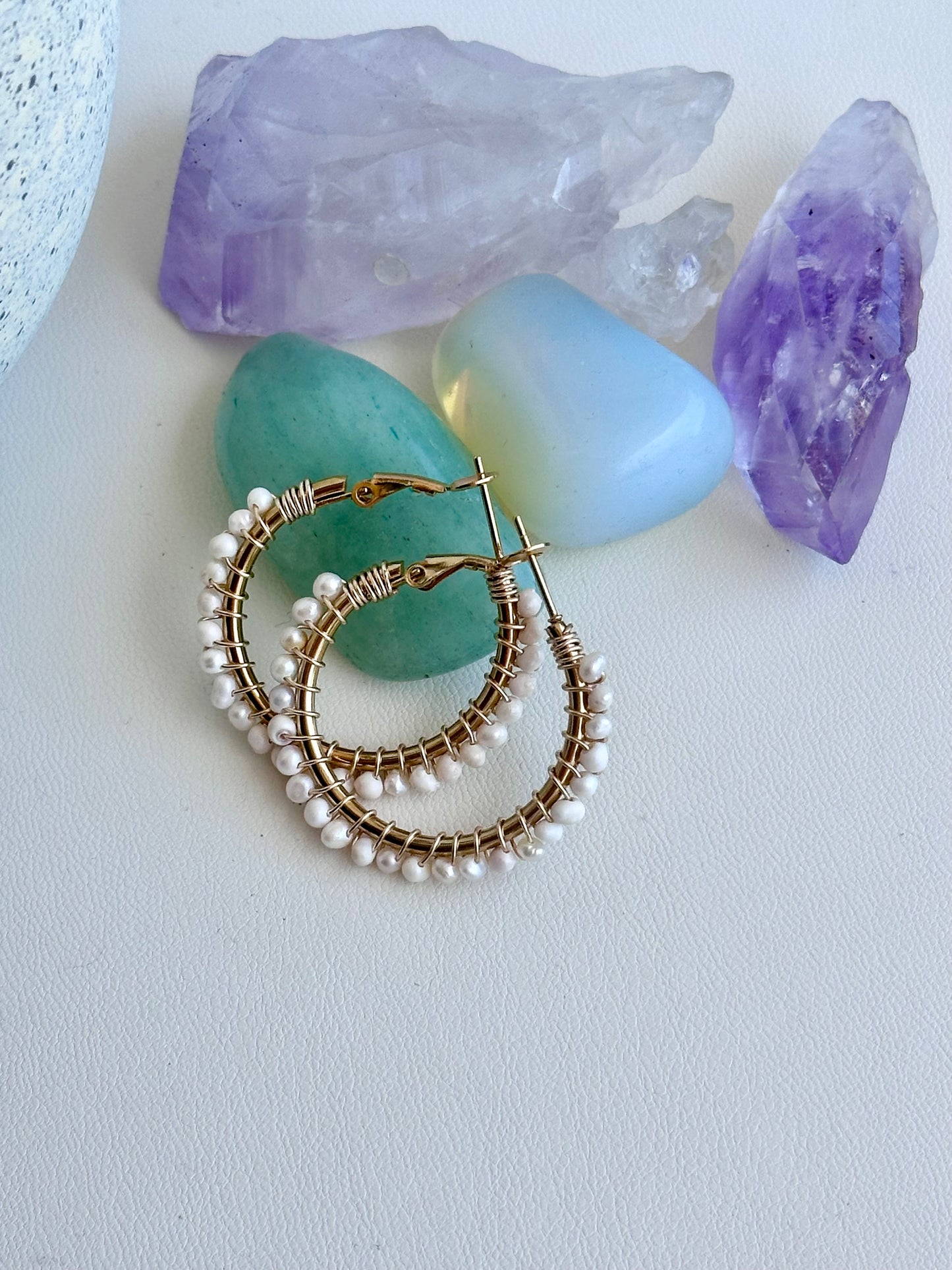 Hoop Earrings in Pearl Shell Beads