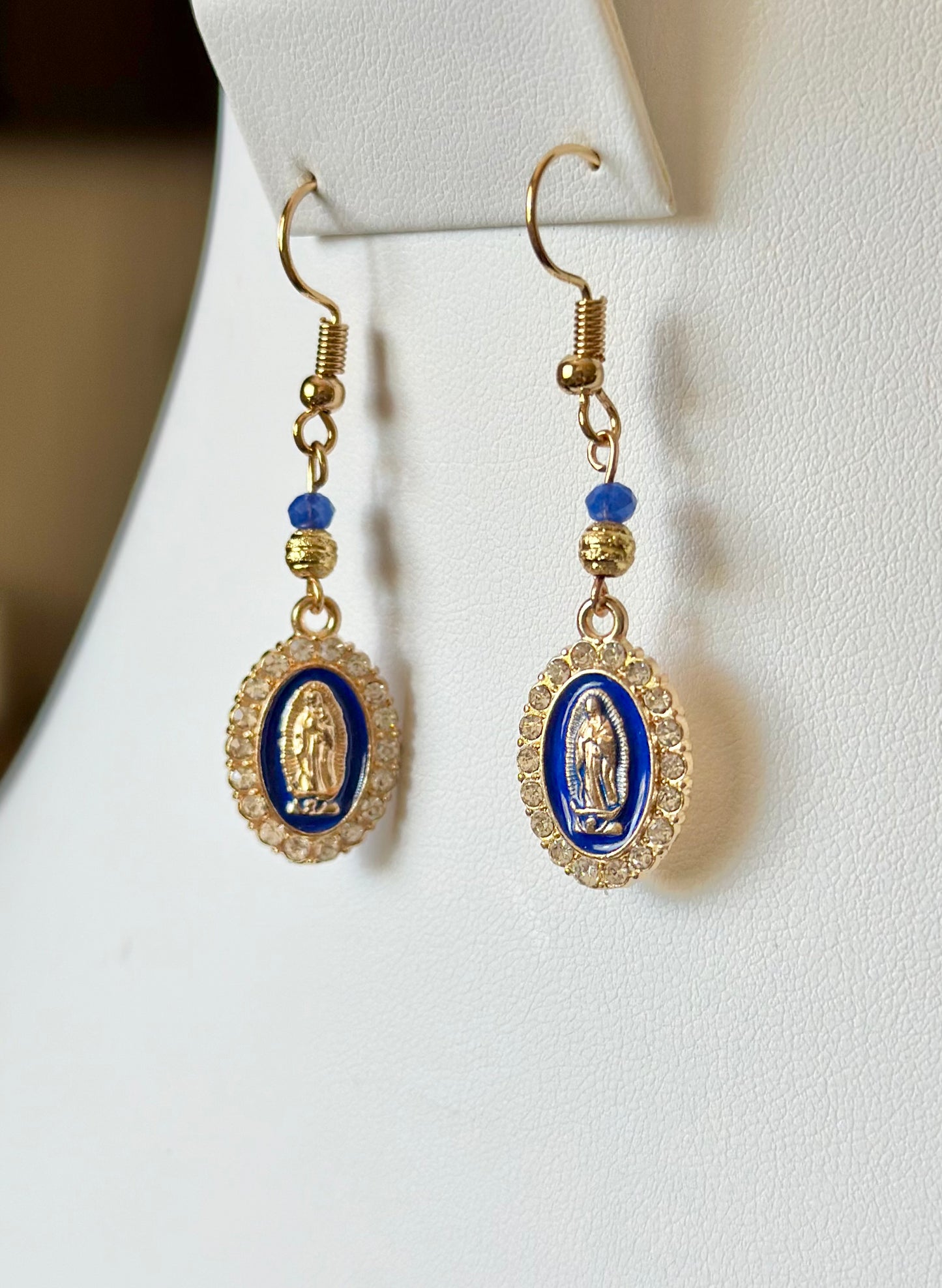 Virgen de Guadalupe Dangle and Drop Earrings in Blue