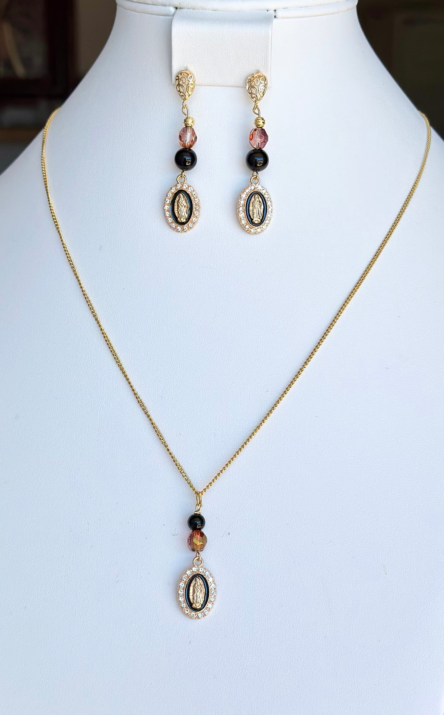 Virgen De Guadalupe 2 Piece Jewelry Set in Black and Bronze