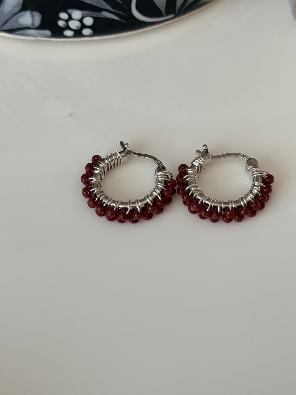 Hoop Earrings in Red and Silver.
