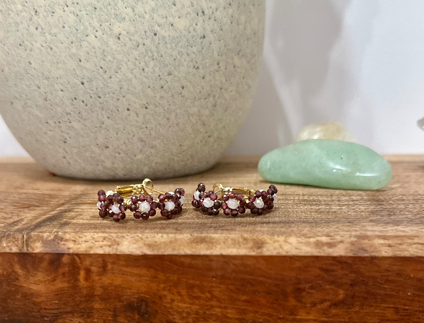 Hoop Earrings in Burgundy, White and Gold