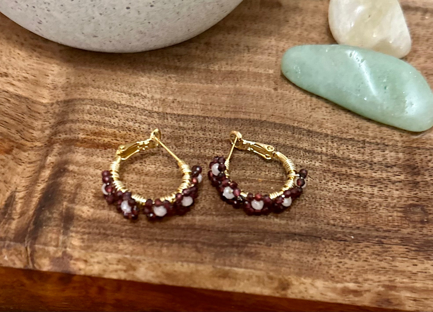 Hoop Earrings in Burgundy, White and Gold