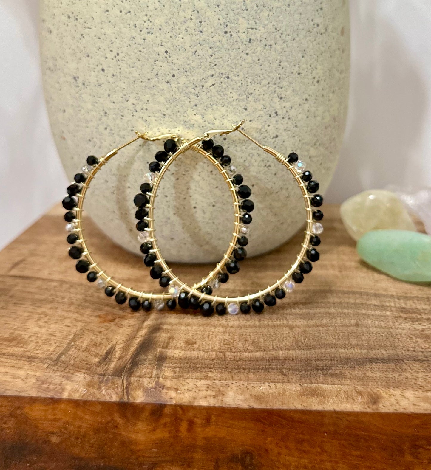 Hoop Earrings in Black and Beige