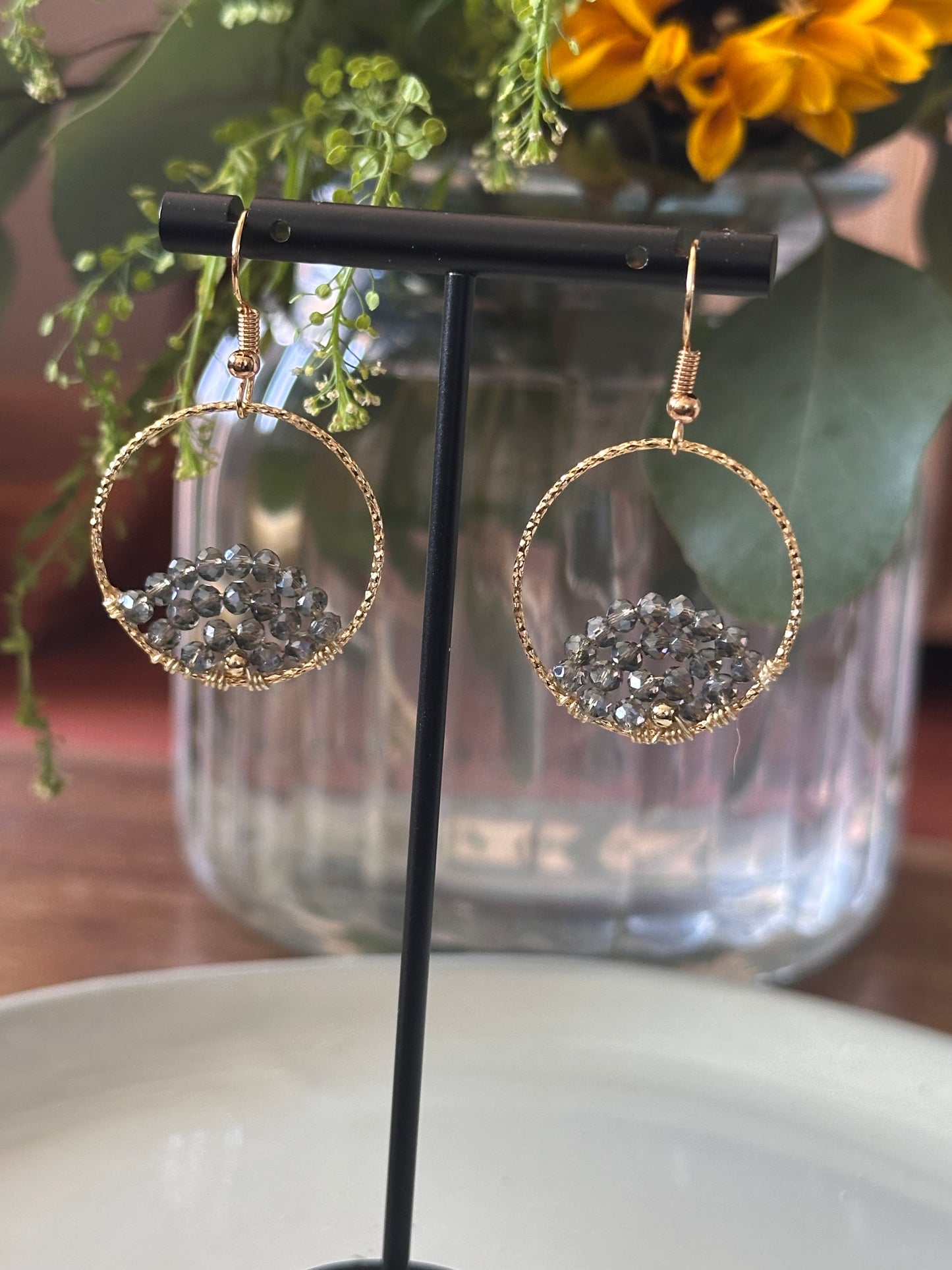 Dangle and Drop Earrings in Smokey Grey and Gold