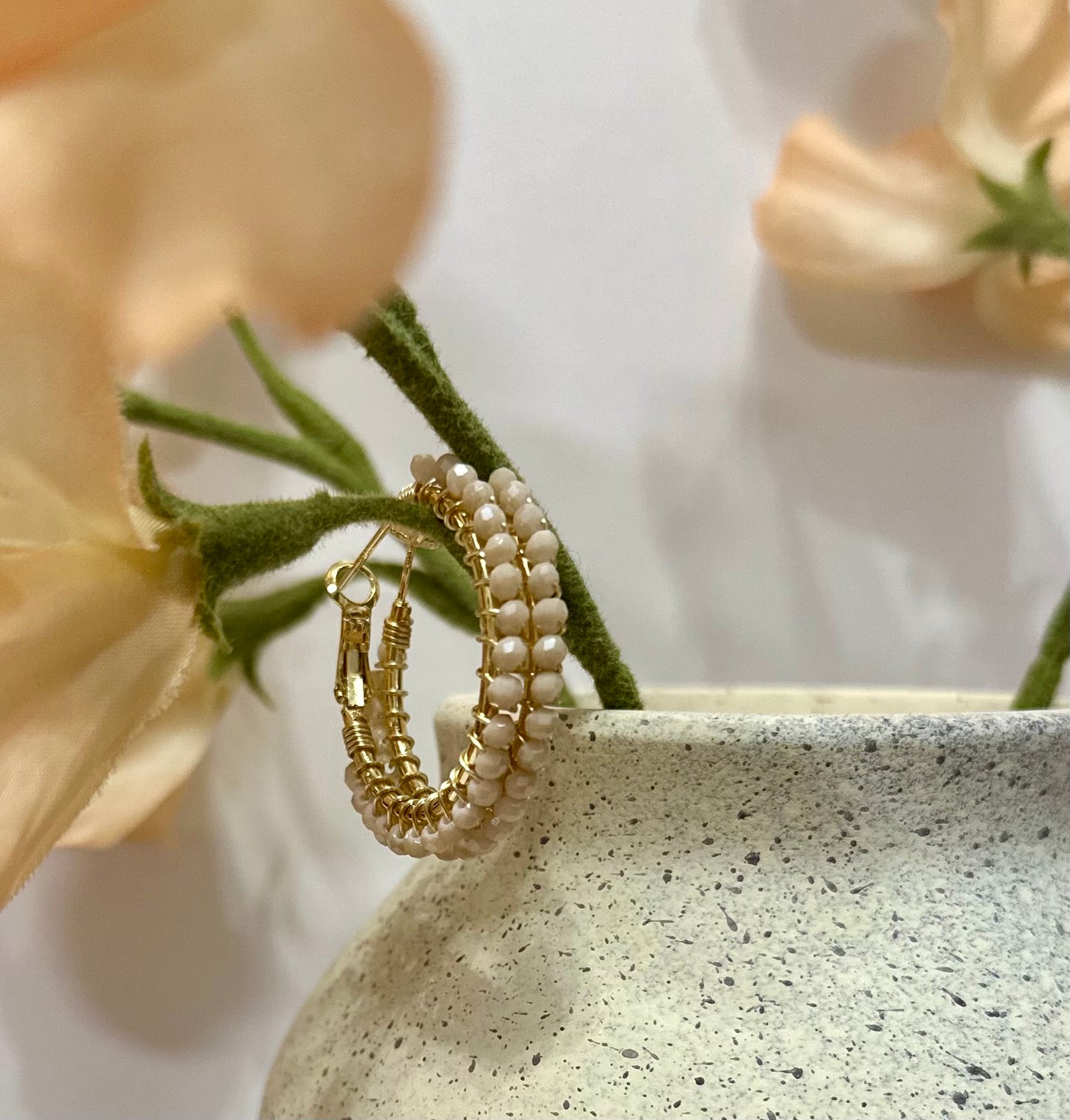 Hoops Earrings In Beige and Gold