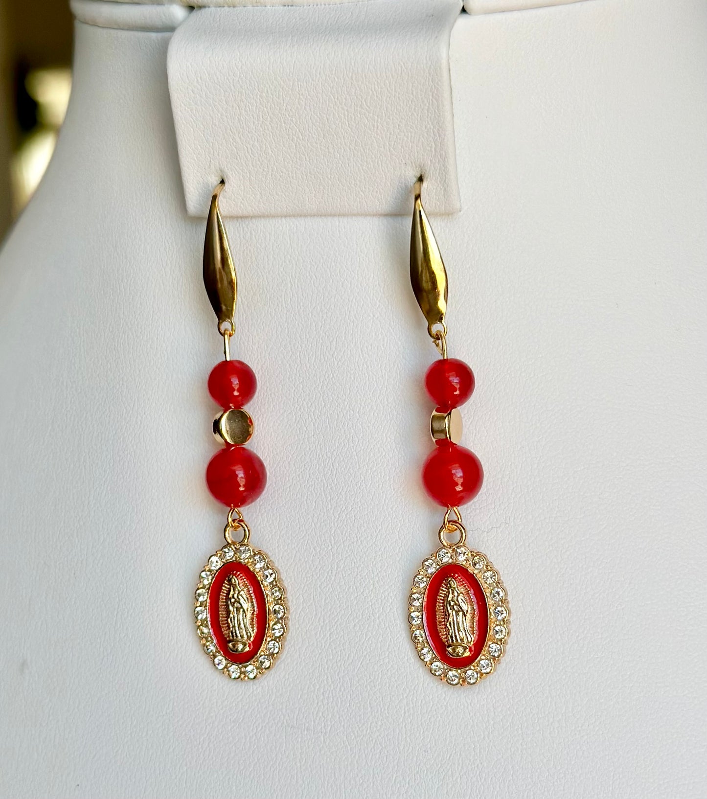 Virgen de Guadalupe Dangle and Drop Earrings in Red