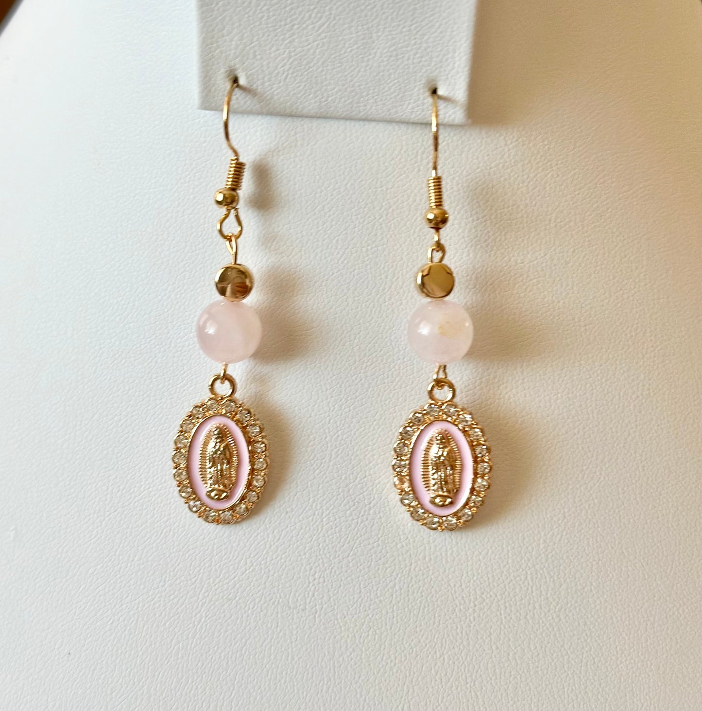 Virgen de Guadalupe Dangle and Drop Earrings in Pink