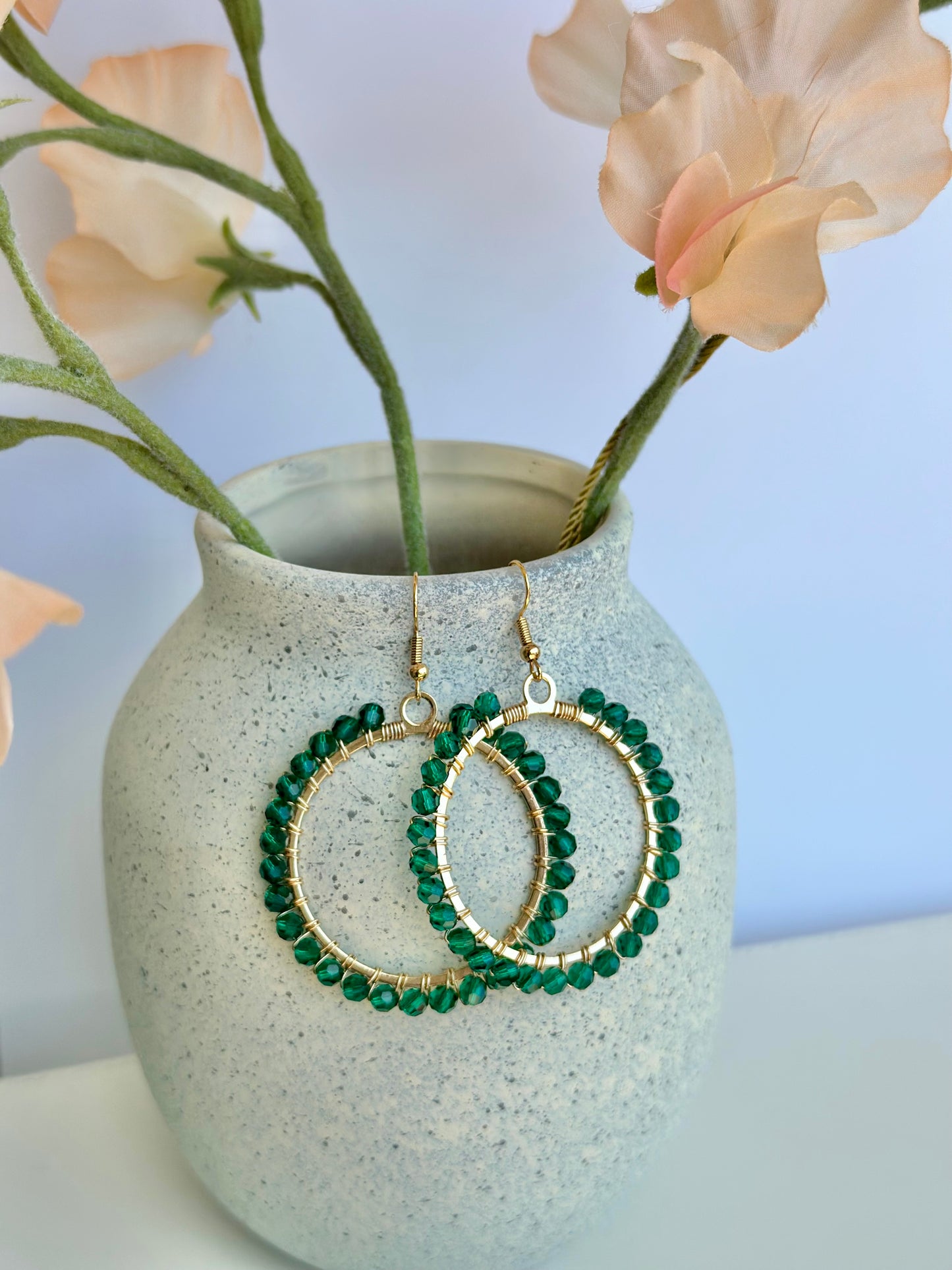 Dangle and Drop Hoop Earrings Set in Green