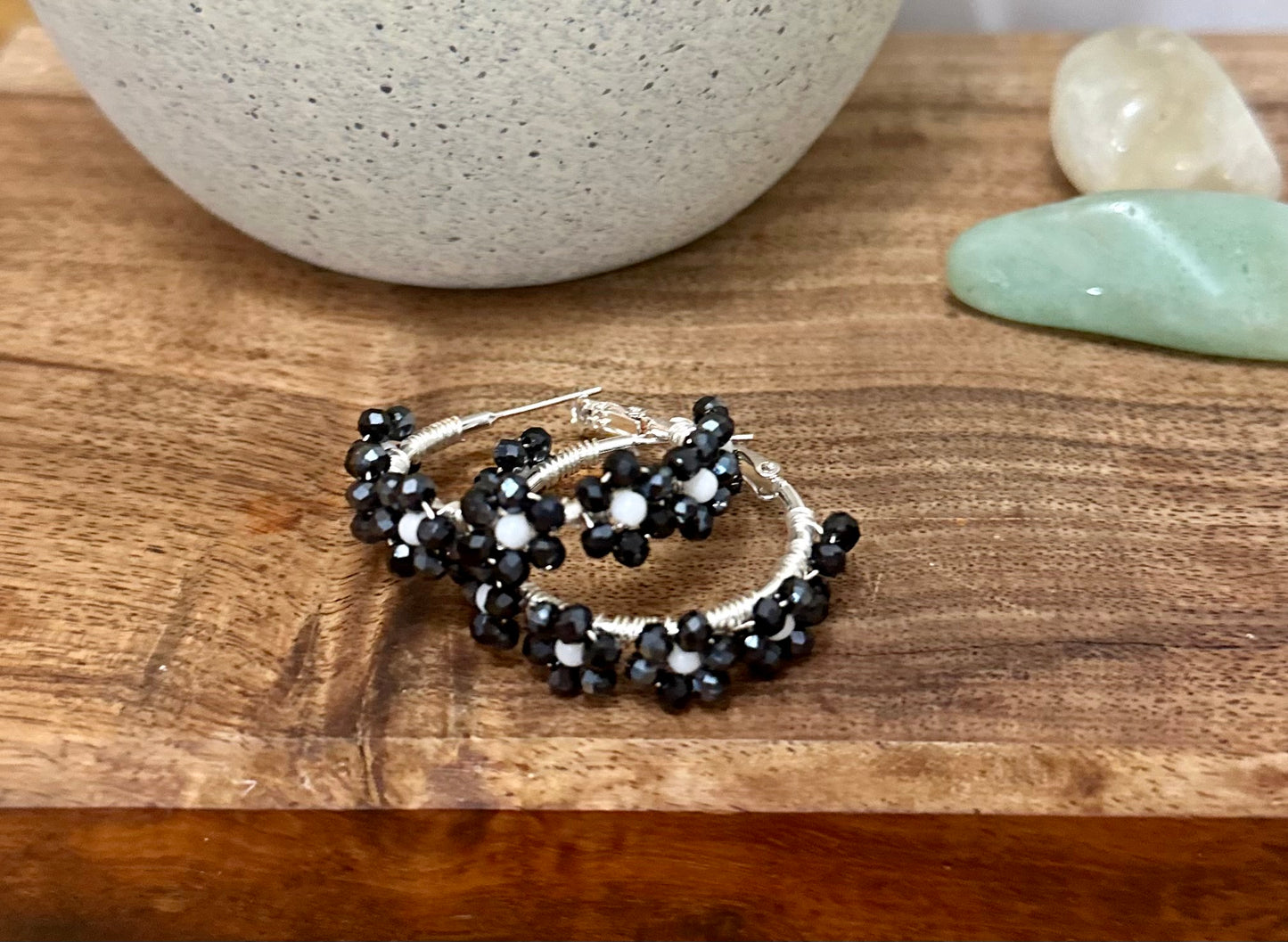 Hoop Earrings in Dark Blue and White