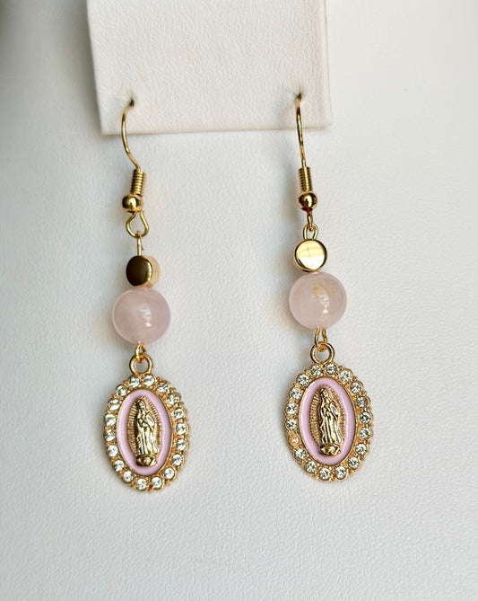 Virgen de Guadalupe Dangle and Drop Earrings in Pink