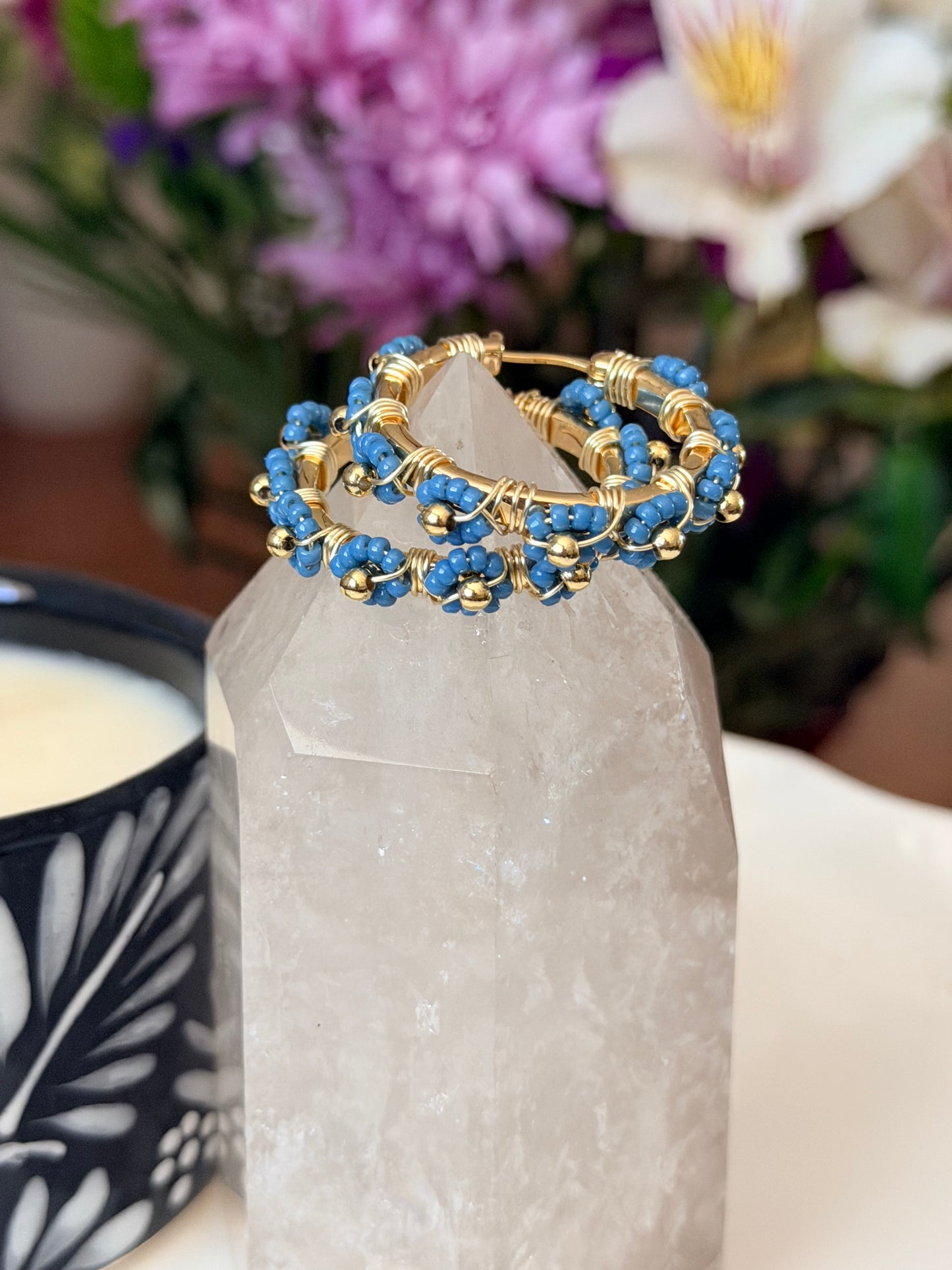 Hoop Earrings in Blue and Gold.