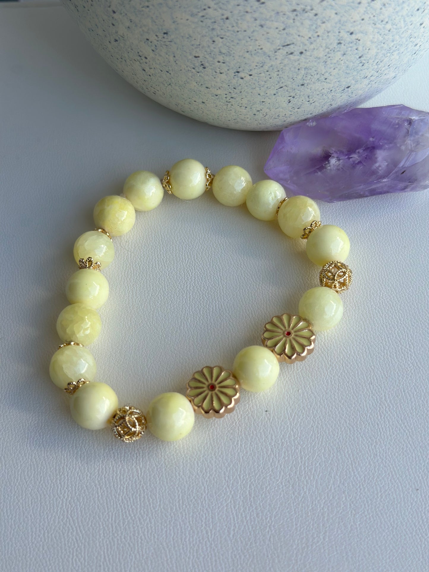 Bracelet and Earrings Set in Soft Yellow