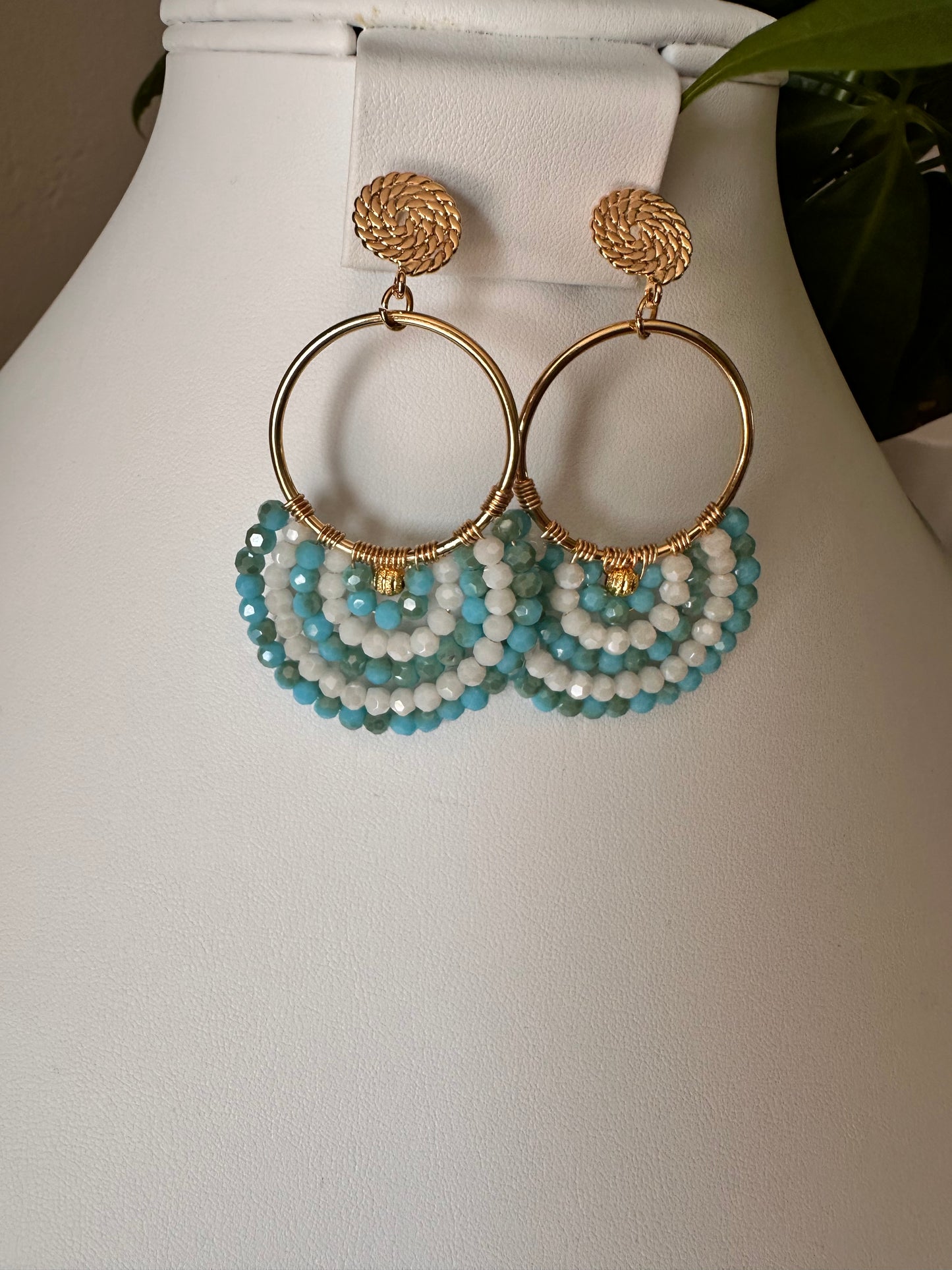 Dangle Drop Hoop Earrings Set in Turquoise