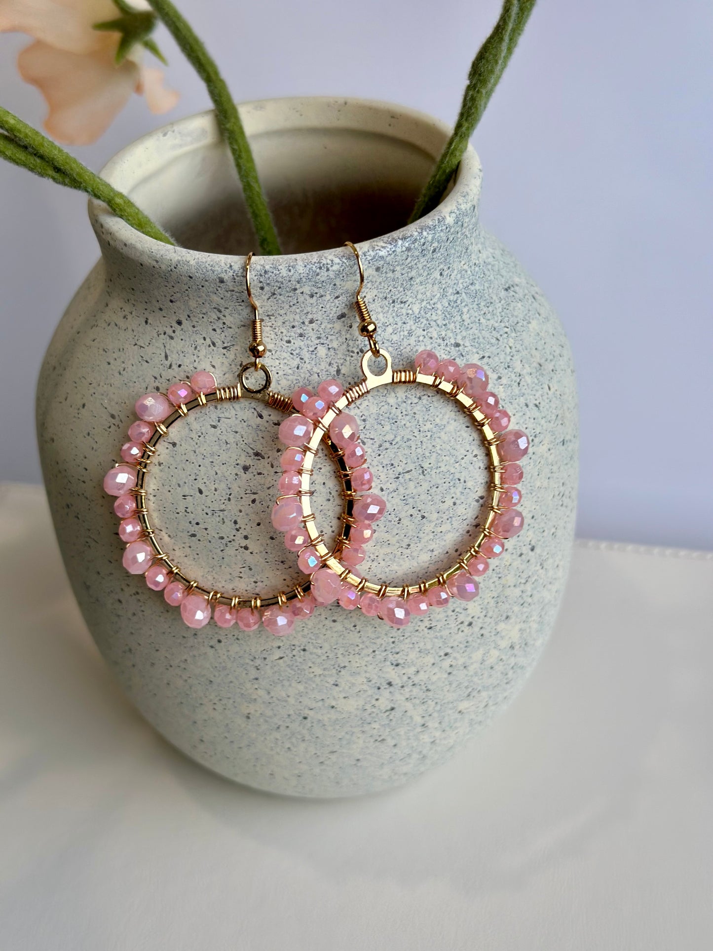 Dangle and Drop Earrings Set in Pink