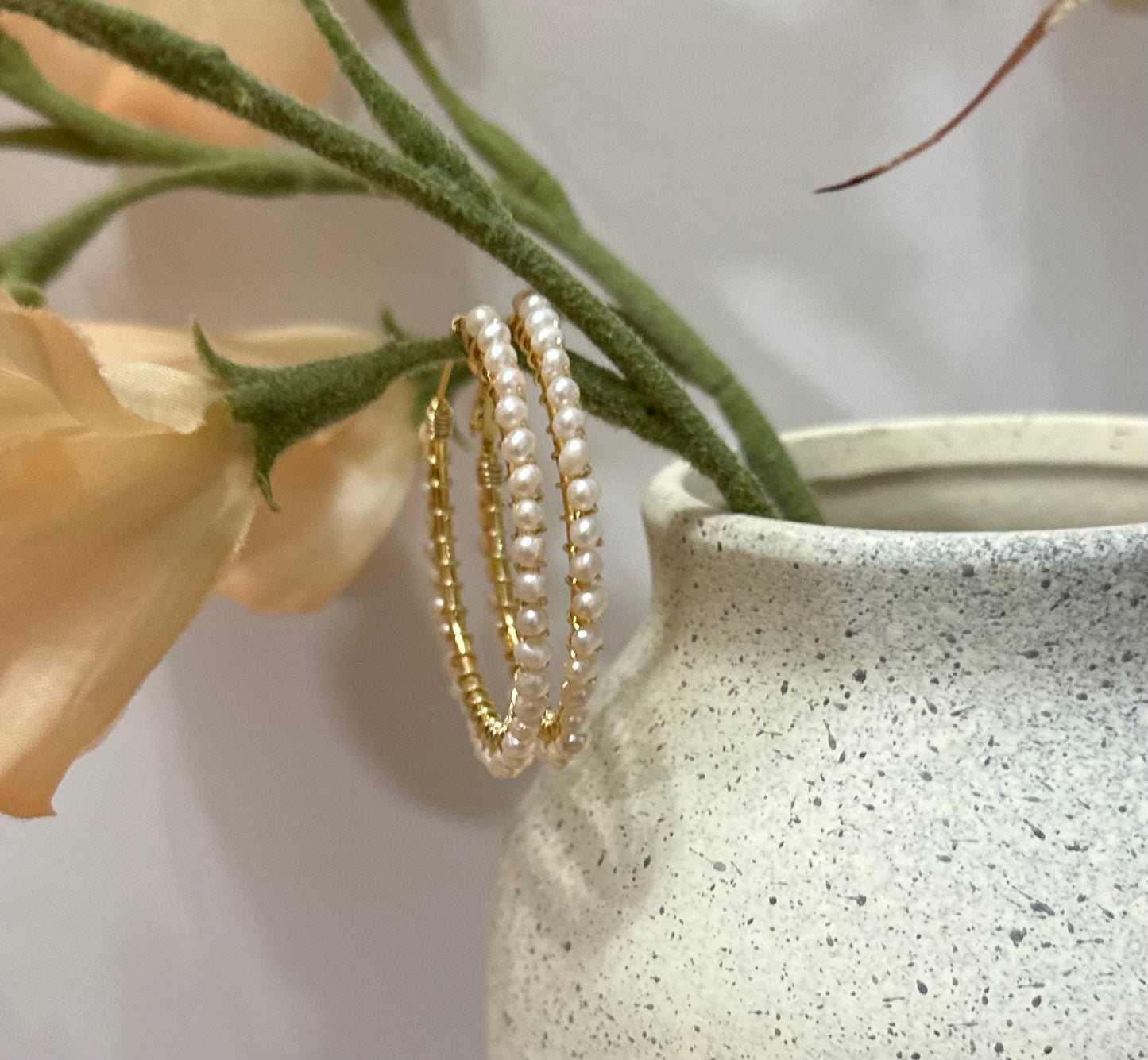 Hoop Earrings in Ivory and Gold