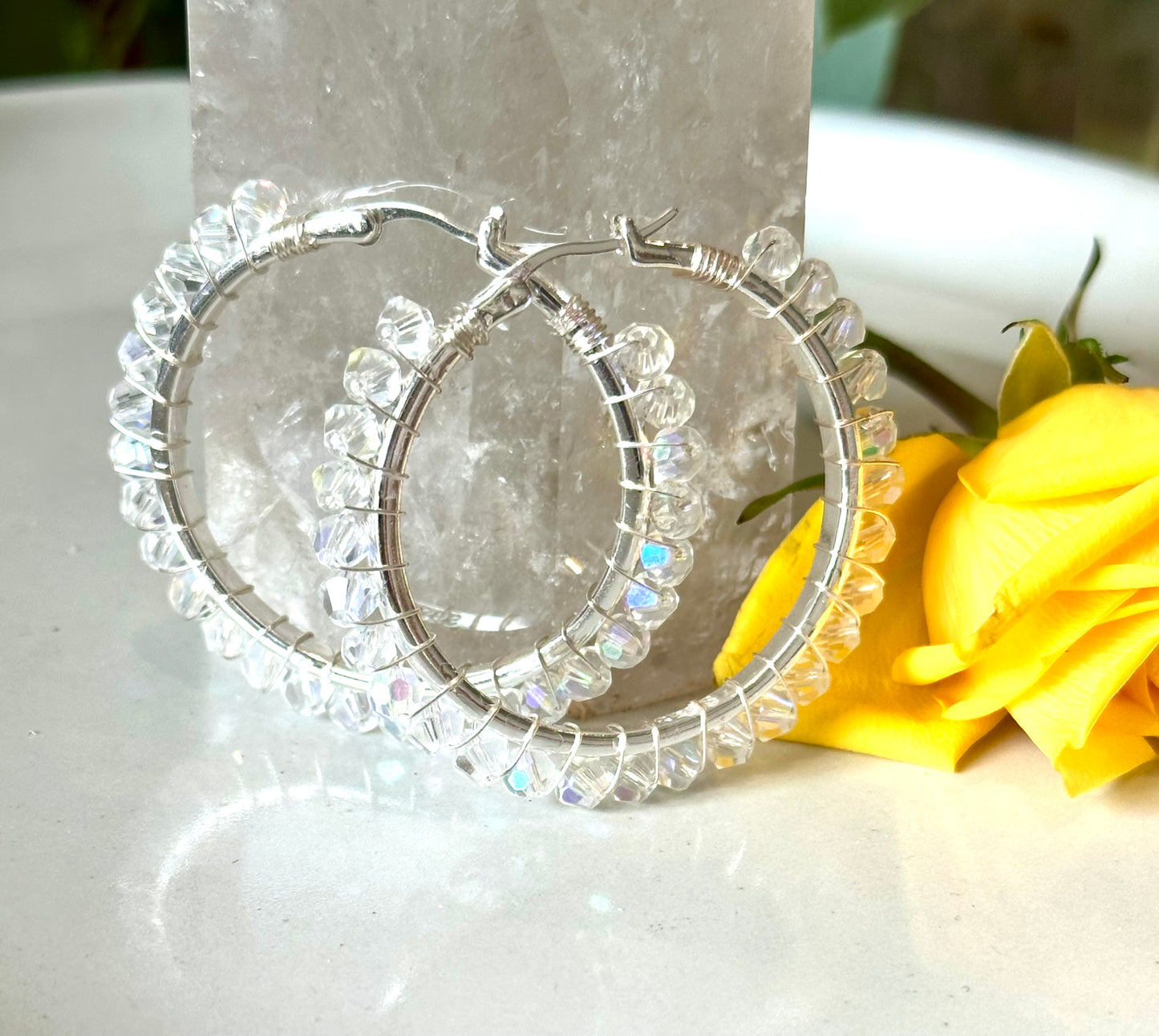 Hoop Earrings in Silver and Crystal