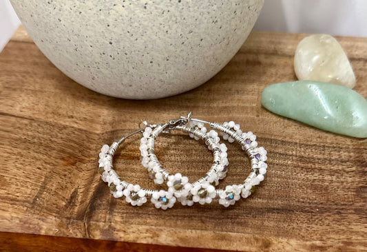 Hoop Earrings in White and Grey