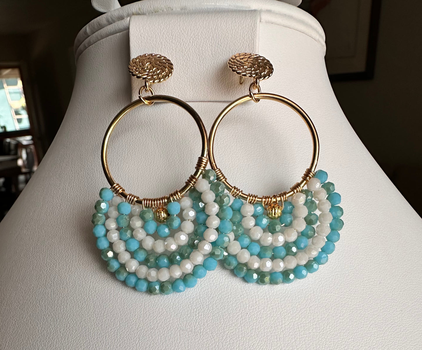 Dangle Drop Hoop Earrings Set in Turquoise