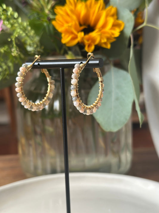 Hoop Earrings in Ivory and Light Grey