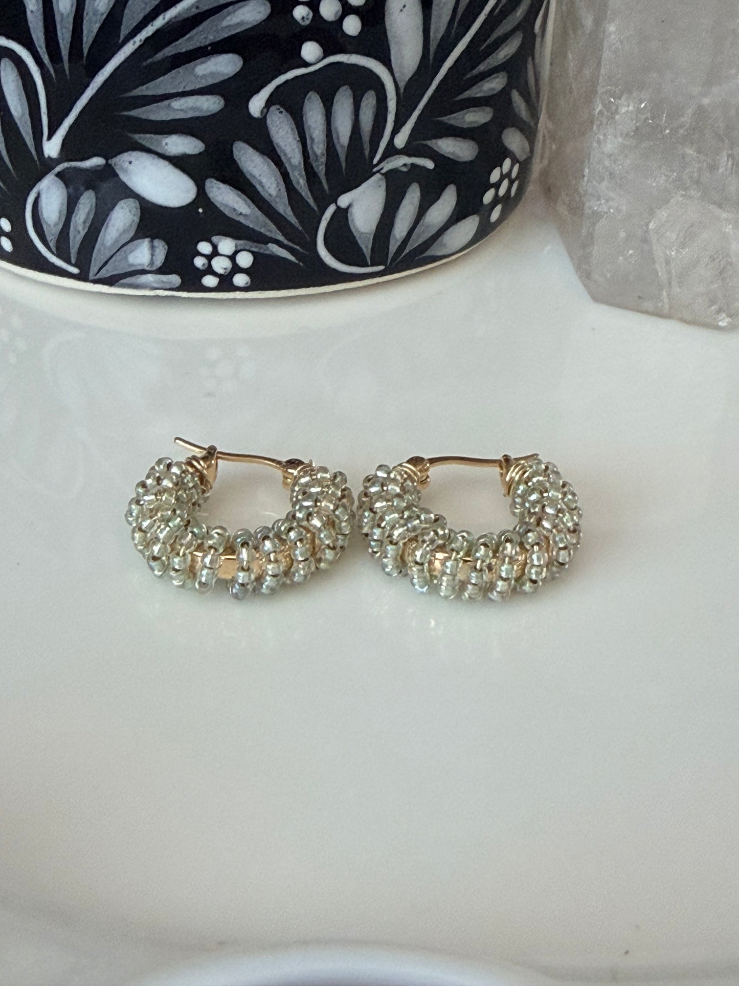 Hoop Earrings in Gold and Translucent Mint Green