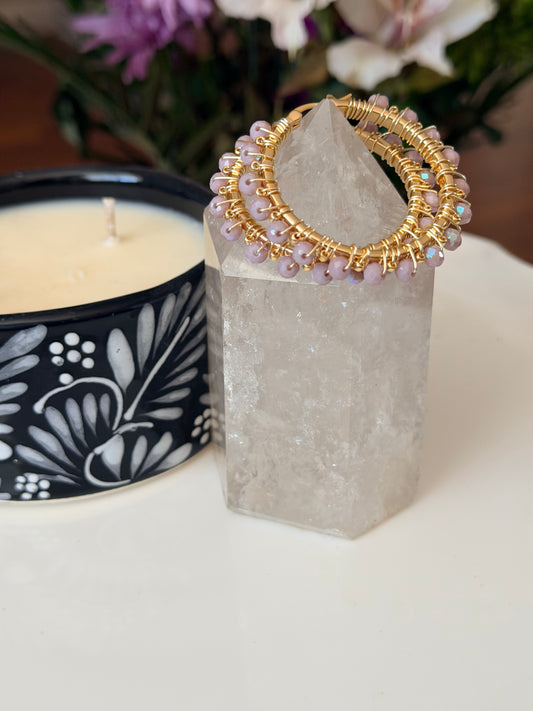 Hoop Earrings in Gold and Lilac.
