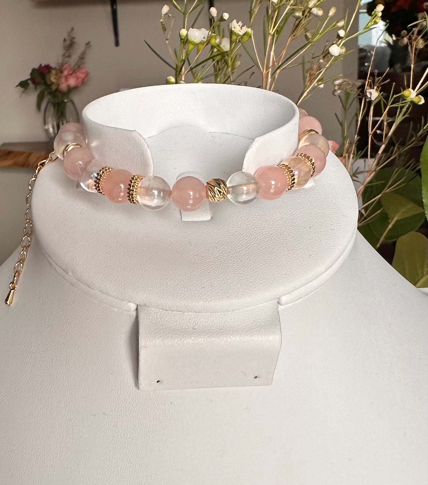 Bracelet in Pink and Clear Quartz Gemstones