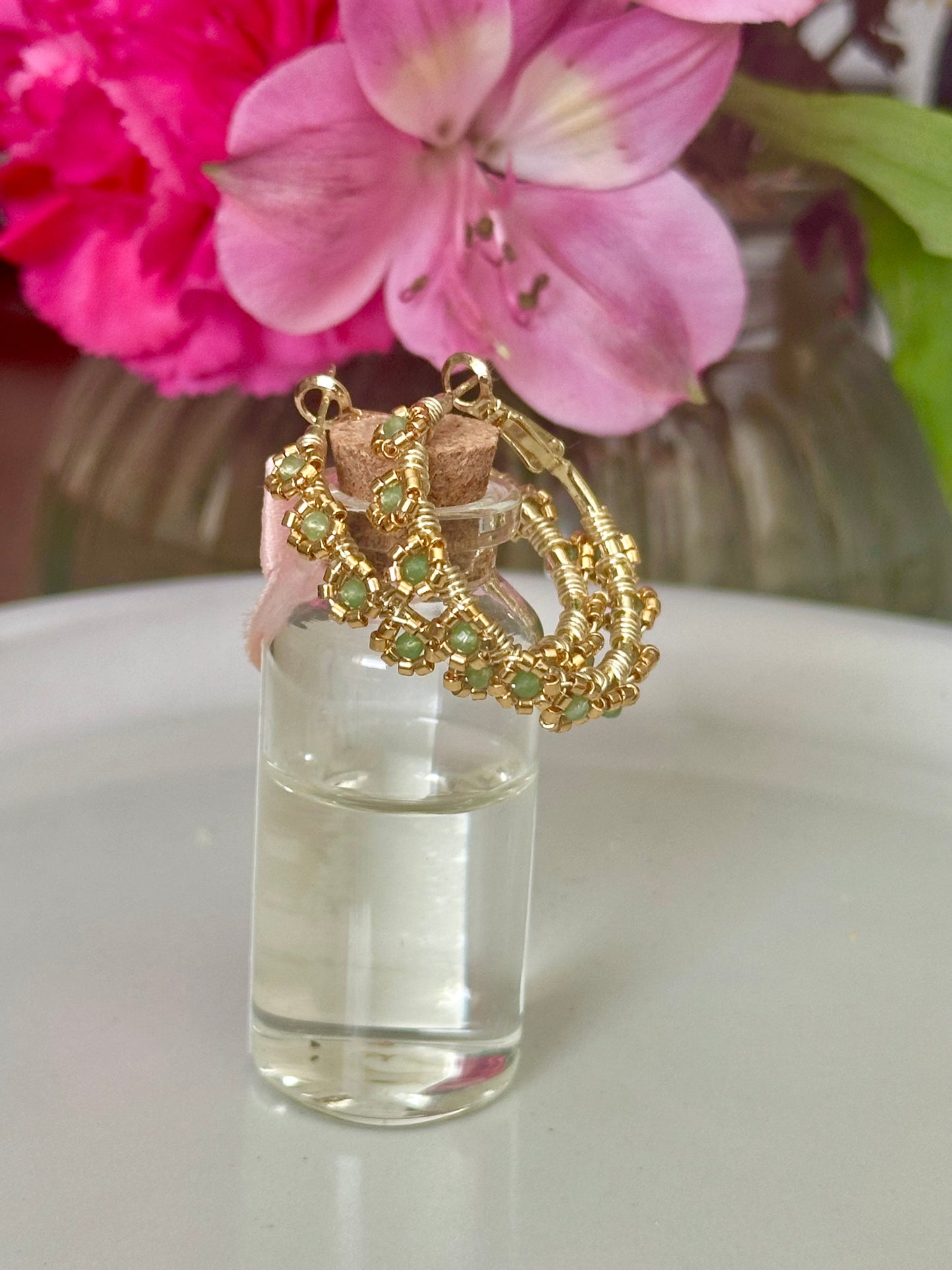 Hoop Earrings in Gold and Green