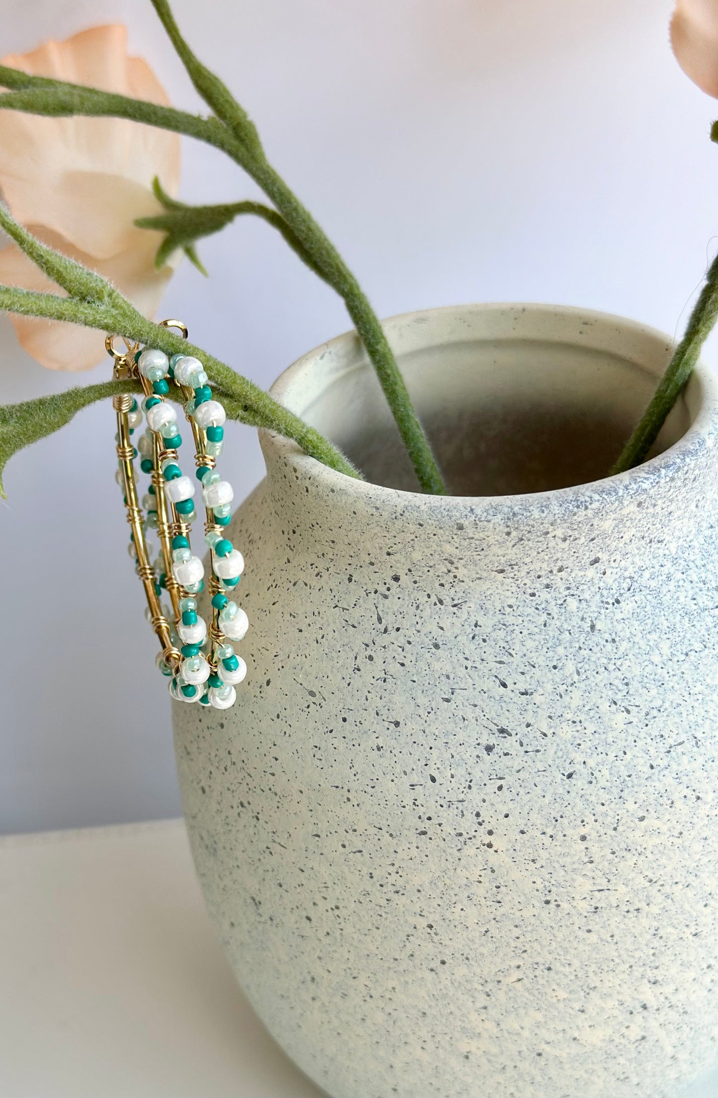 Hoop Earrings with Aqua and White