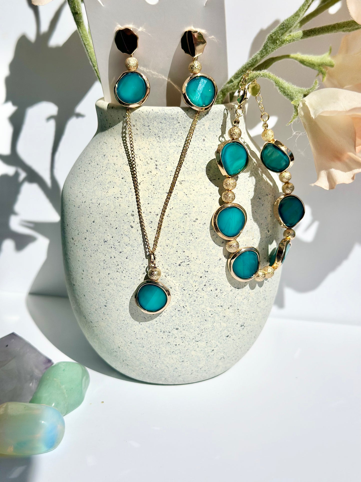 Jewelry Set (3 pieces) in Teal and Gold