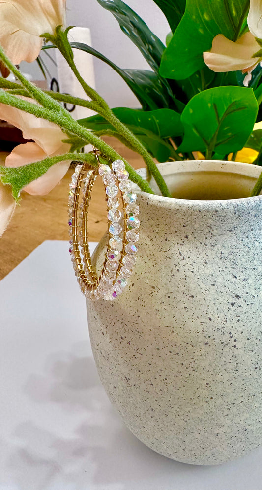 Hoop Earrings in Clear Crystal Beads