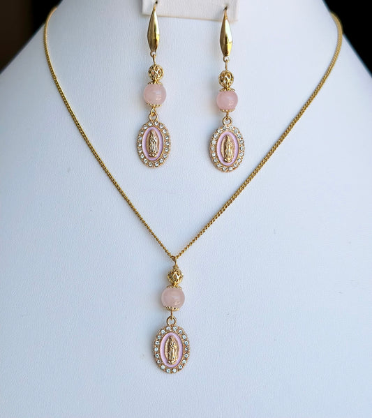 Virgen De Guadalupe 2 Piece Jewelry Set in Pink