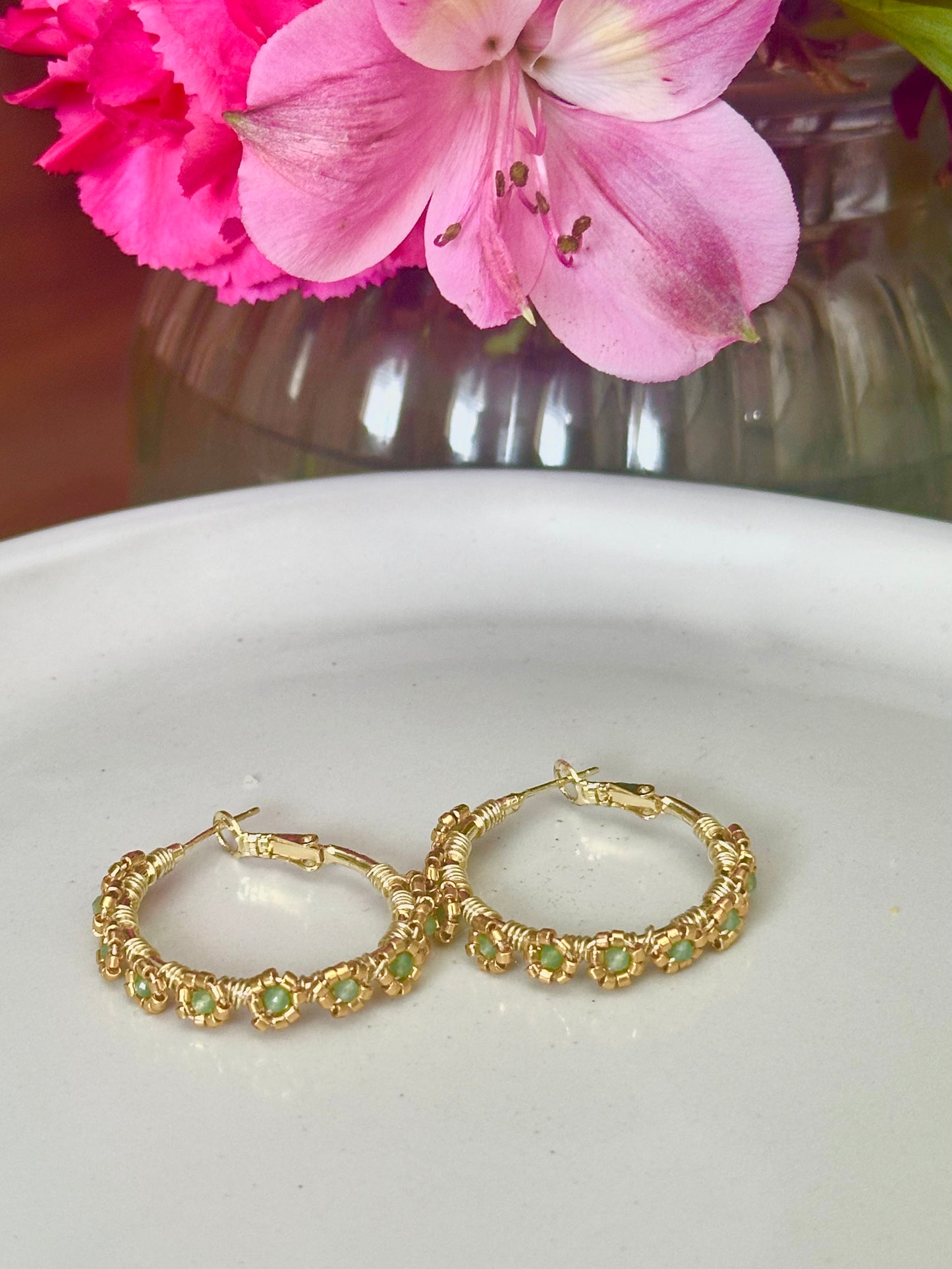 Hoop Earrings in Gold and Green