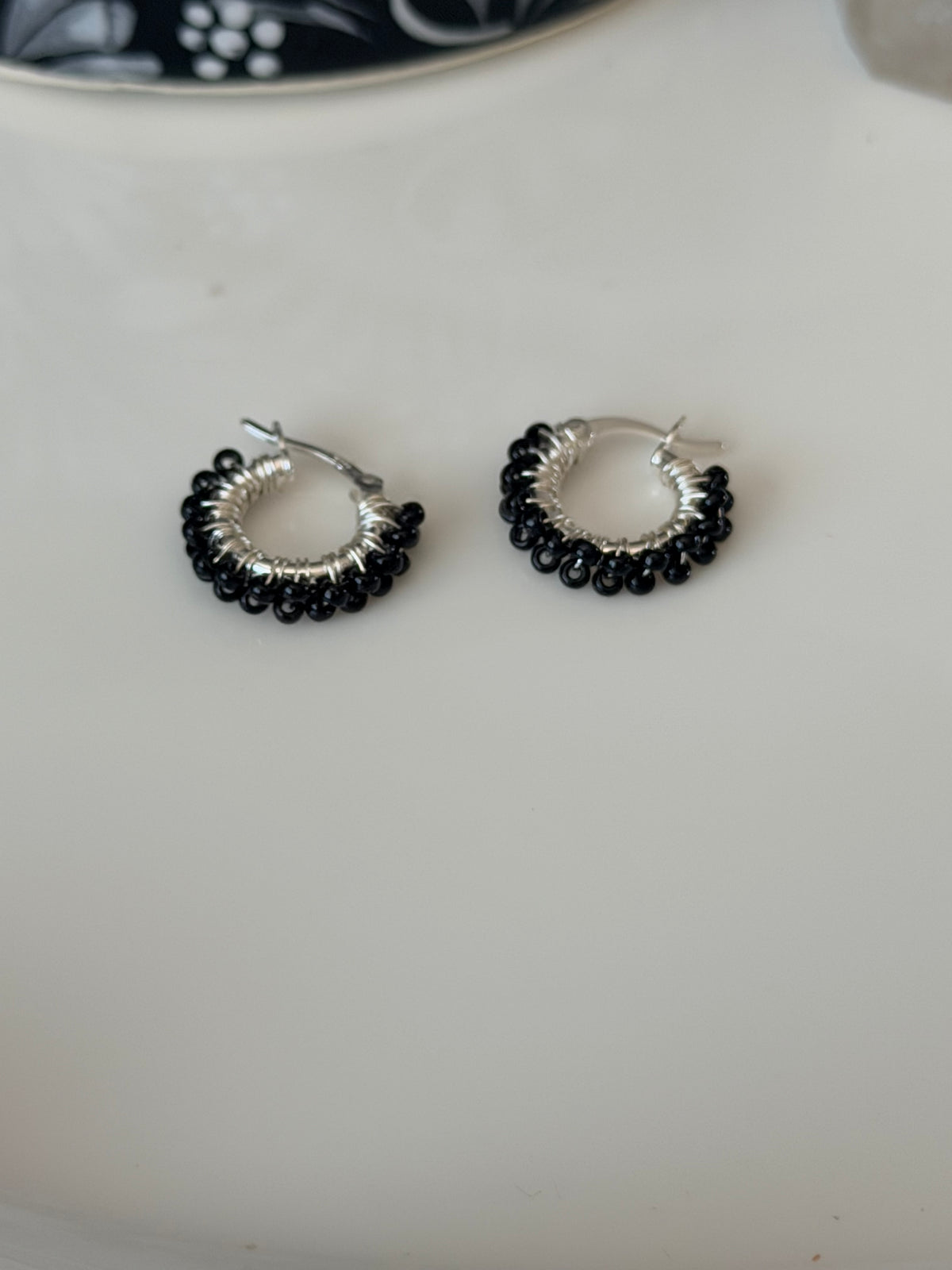 Hoop Earrings (mini) in Black and Silver.