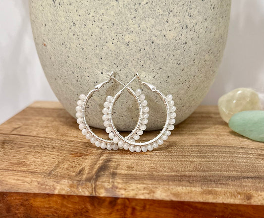 Hoop Earrings in White and Silver