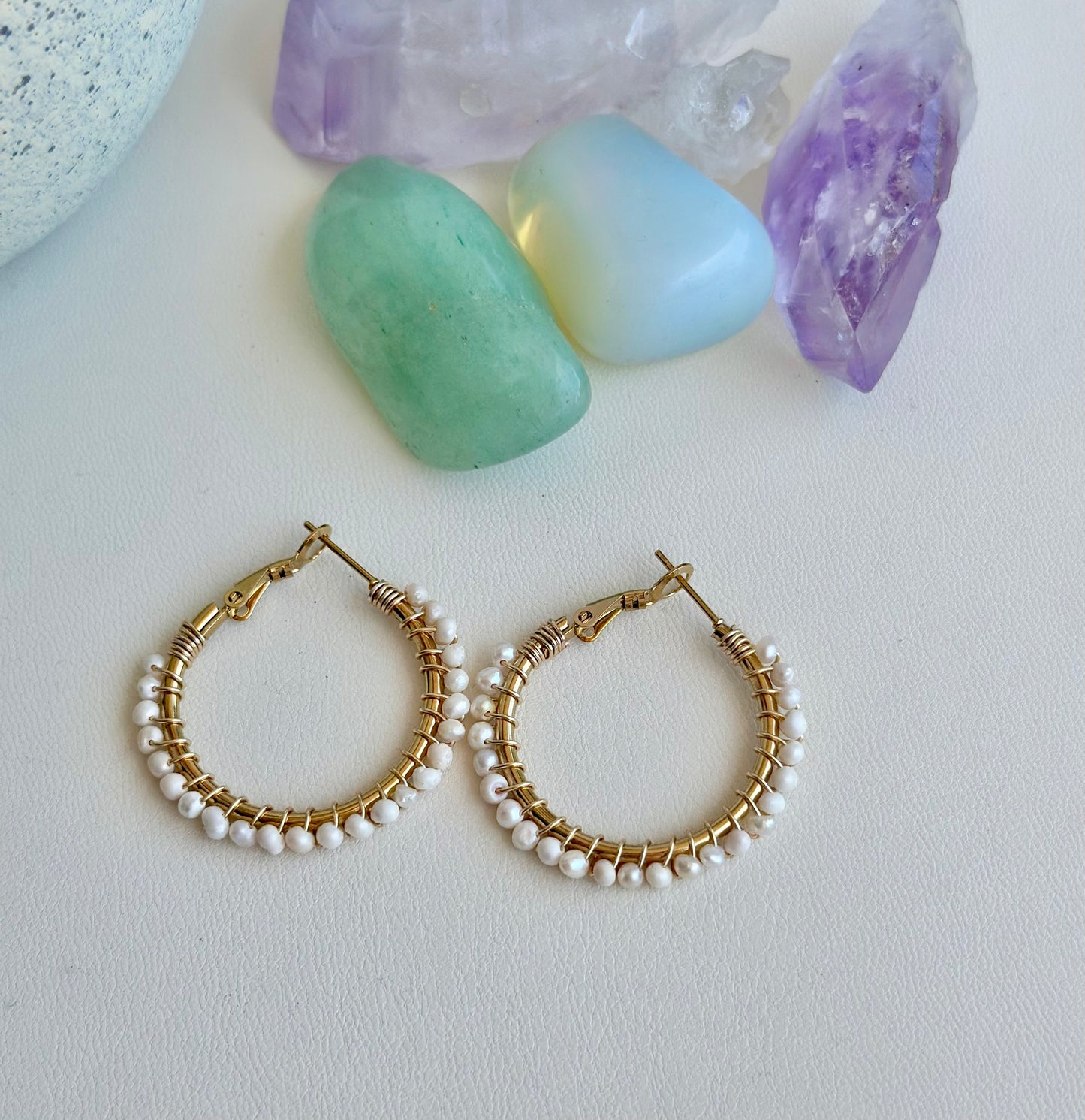 Hoop Earrings in Pearl Shell Beads